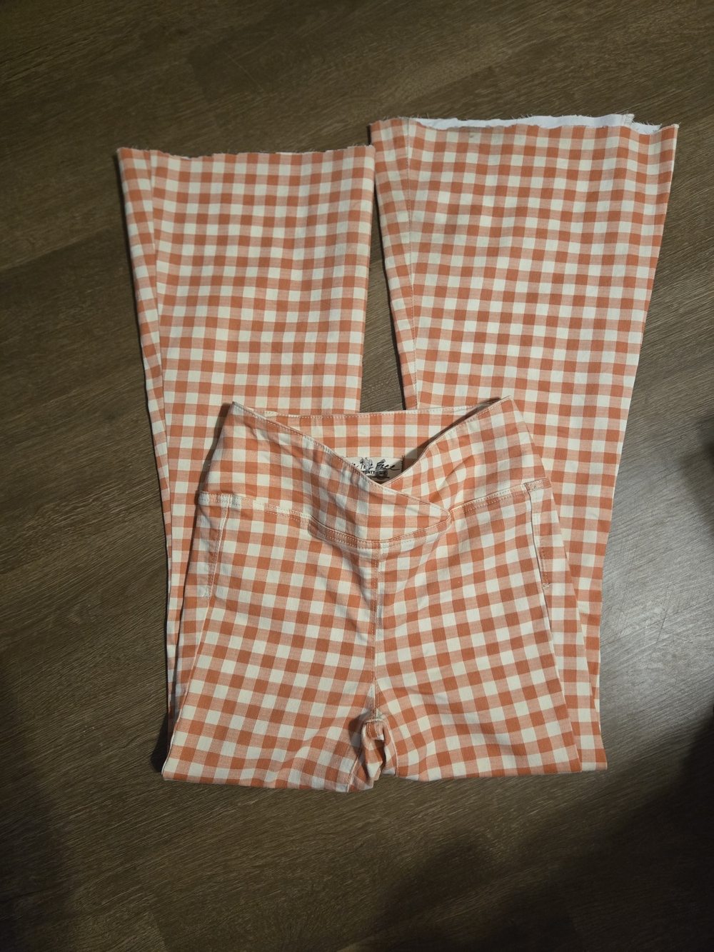 Womens We The Free Red And White Gingham Flare Crossover Pants Size 26
